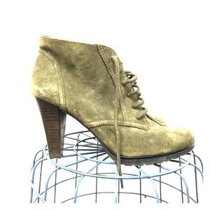 Olive suede lace up booties